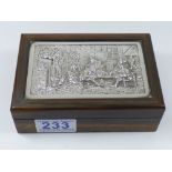 ROSEWOOD CIGARETTE BOX WITH EMBOSSED800 STANDARD SILVER INSET LID