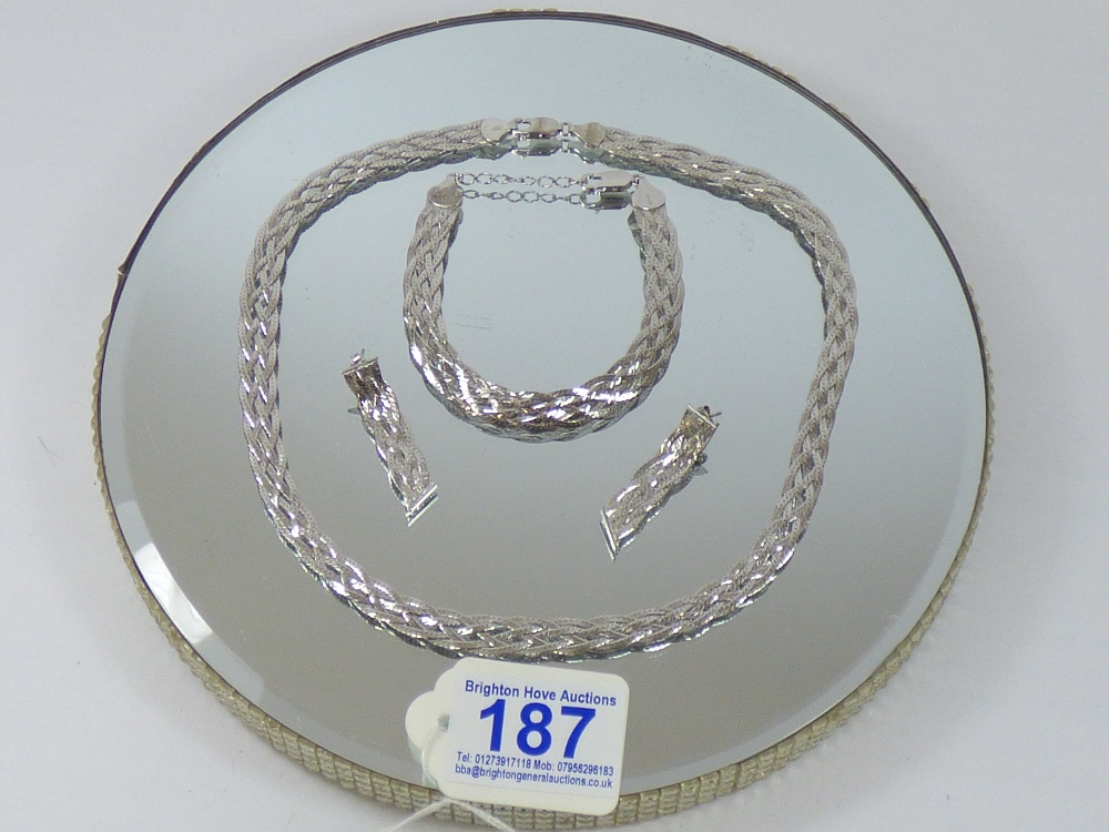 HALLMARKED SILVER NECKLACE, BRACELET & EARRINGS SET