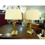 PAIR OF BRASS BASED DOUBLE LIGHT TABLE LAMPS