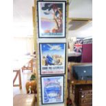 3 X FRAMED RETRO TRAVEL POSTERS 52 X 64 CMS