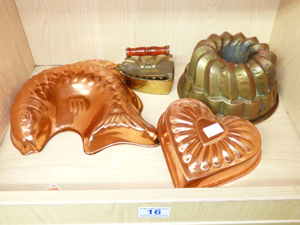 3 X VINTAGE COPPER JELLY MOULDS + 1 X OTHER