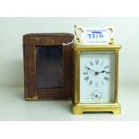 BRASS CASED SWISS MADE CARRIAGE ALARM CLOCK WITH TRAVELLING CASE