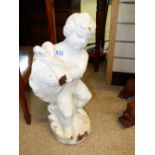 CAST IRON CHERUB WITH DOLPHIN, FOUNTAIN STATUE 55 CMS