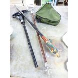 2 SHOOTING STICKS, INCLUDING BISLEY & WALKING STICK WITH CARVED CHINESE FIGURE