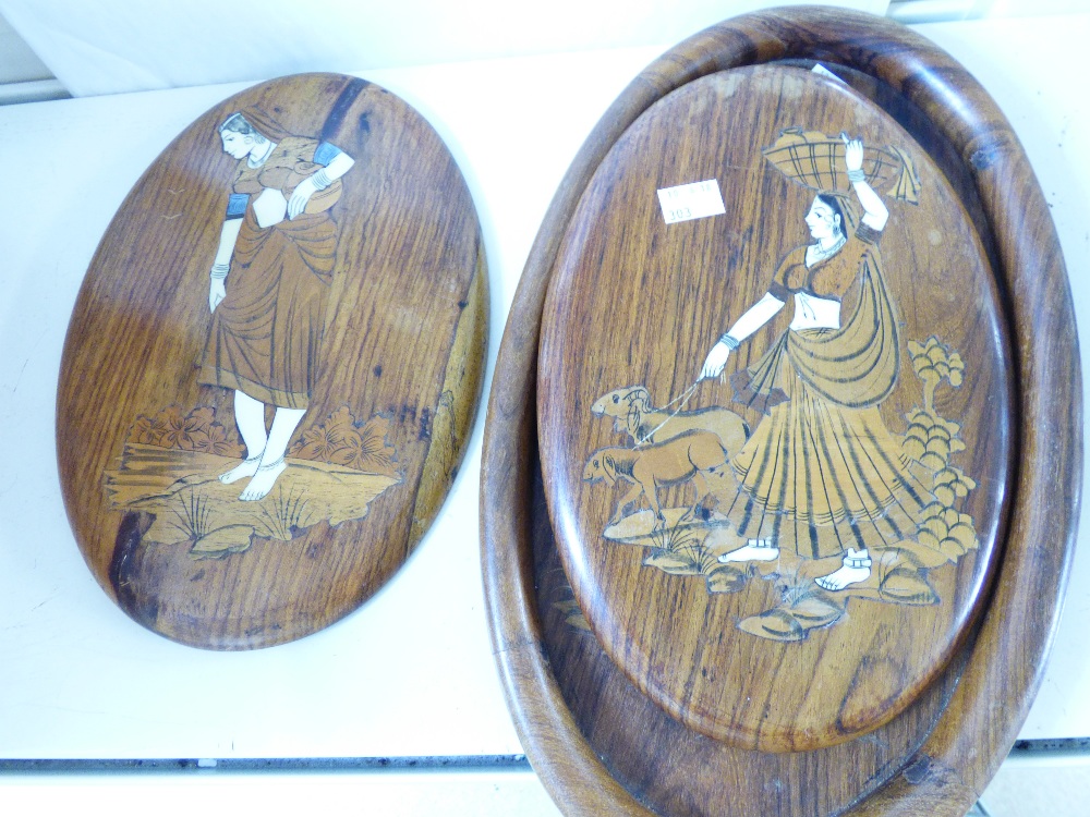 3 X INDIAN INLAID ROSEWOOD OVAL PLAQUES - Image 3 of 3