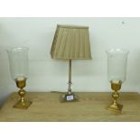 METAL BASED TABLE LAMP & 2 X HURRICANE STYLE LAMPS