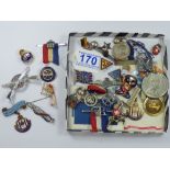 QUANTITY OF BADGES, BROOCHES & OTHER INCLUDING RAF & SILVER