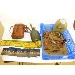 MILITARY MAP CASE, LEATHER BINOCULAR CASE, TET COUNTER OFFENSIVE 1968 & MANASSAS 1862 BANNERS +