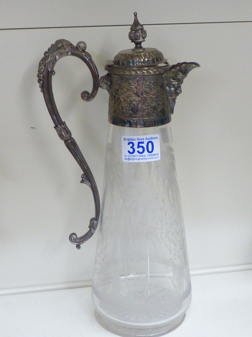 CLARET JUG ETCHED WITH COCONUT TREES & MONKEYS