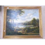 LARGE GILT FRAMED RURAL SCENE OIL PAINTING 71 X 87 CMS