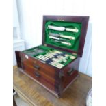 CROSS BROS. WELLINGTON CHEST STYLE CUTLERY BOX & CONTENTS