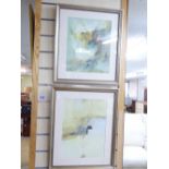 PAIR OF FRAMED ABSTRACT PRINTS 50 X 40 CMS