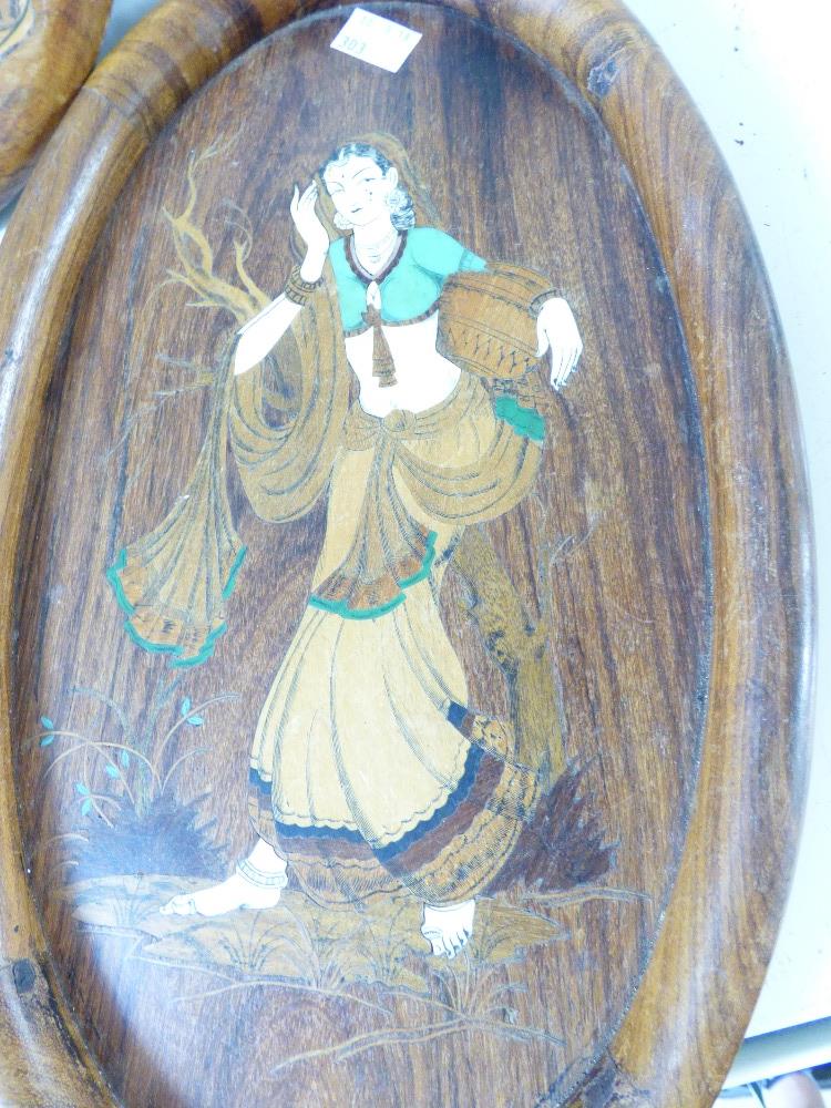 3 X INDIAN INLAID ROSEWOOD OVAL PLAQUES - Image 2 of 3