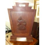 WOODEN FIRE GUARD WITH BRASS PLAQUE 'MADE FRON THE TEAK OF HMS WARSPITE'
