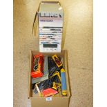 BOX OF TRAIN ITEMS INCLUDING HORNBY, L.B.S.C ENGINE, CARRAGES & TRACK