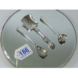 HALLMARKED SILVER CADDY SPOON + 2 X HALLMARKED SILVER MUSTARD SPOONS, 38.57 grams