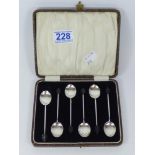 BOXED SET OF HALLMARKED SILVER COFFEE BEAN SPOONS