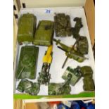 QUANTITY OF MILITARY TOY VEHICLES INCLUDING DINKY & BRITAINS