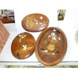 3 X INDIAN INLAID ROSEWOOD OVAL PLAQUES