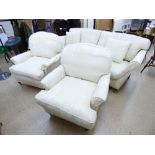 CREAM COVERED 3 SEATER SOFA & 2 MATCHING ARMCHAIRS