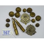 MILITARY, WWI TRENCH ART YPRES BULLET KNIVES, BUTTONS & BADGES