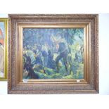 LARGE GILT FRAMED OIL PAINTING 'THE GRAPE PICKERS' 85 X 73 CMS