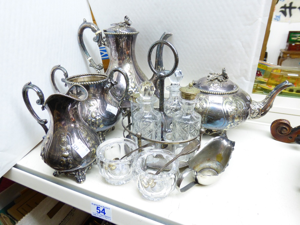 QUANTITY OF VINTAGE PLATED ITEMS INCLUDING CONDIMENT SET & TEAPOT - Image 3 of 5