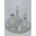 3 X HALLMARKED SILVER MOUNTED CUT GLASS SCENT BOTTLES