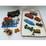 QUANTITY OF VINTAGE VEHICLES & OTHERS INCLUDING CORGI BLUEBIRD, DINKY COOPER BRISTOL, DRP TINPLATE