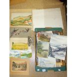 QUANTITY OF UNFRAMED PRINTS, PAINTINGS & SKETCHES