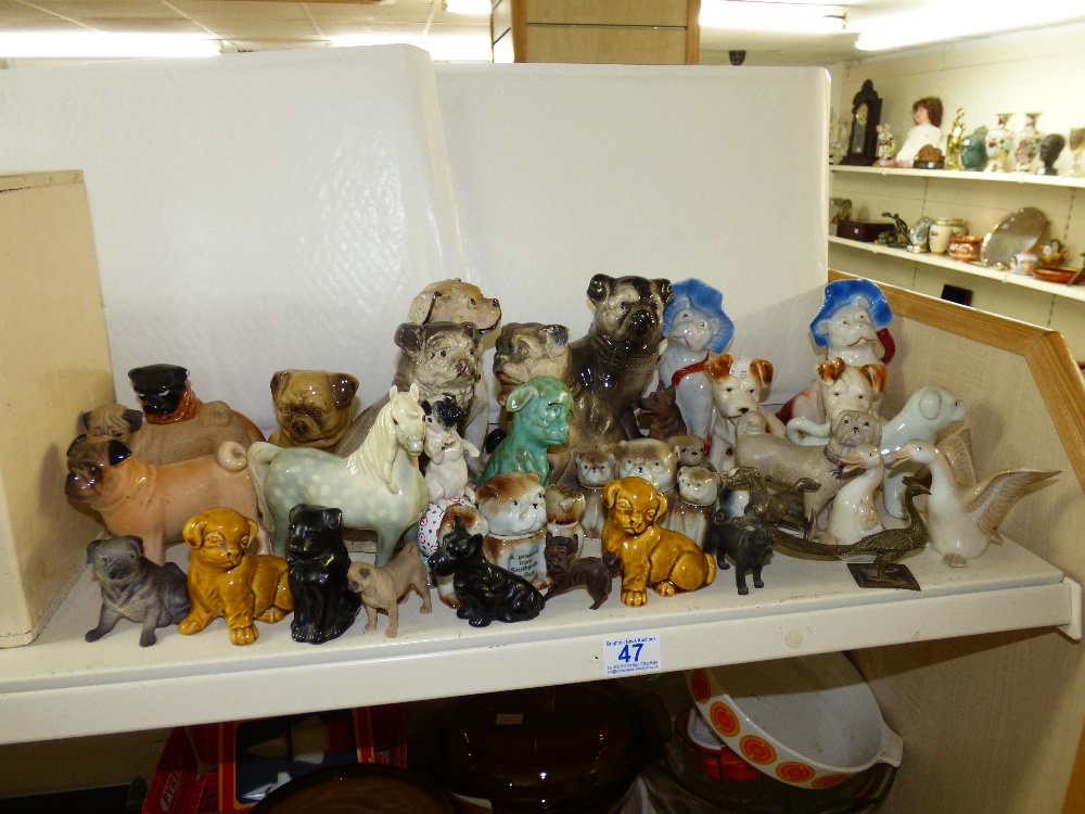 LARGE COLLECTION OF CERAMIC PUG FIGURES + OTHERS