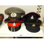 4 X MILITARY HATS WITH BADGES