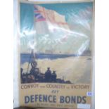 ORIGINAL WW11 RECRUITING POSTER 'CONVOY YOUR COUNTRY TO VICTORY' BUY DEFENCE BONDS AT BANKS & POST