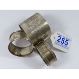 3 X SILVER NAPKIN RINGS 2 X 925 + 1 X 800