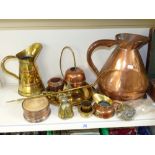 QUANTITY OF COPPER & BRASS ITEMS INCLUDING JUGS, TRAYS & BELLS