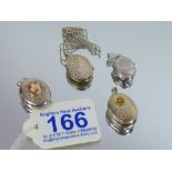 4 X 925 SILVER OVAL LOCKETS, 1 WITH CHAIN