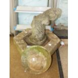 STONE BIRD BATH & 3 OTHER STONE GARDEN ITEMS