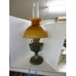 METAL BASED OIL LAMP WITH AMBER GLASS SHADE