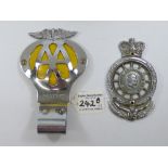 EDWARD V11 ROYAL AUTOMOBILE CLUB BADGE & AA CAR BADGE