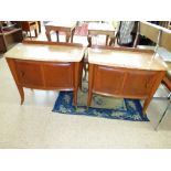 PAIR OF FRENCH OAK BEDSIDE CUPBOARDS WITH MARBLE TOPS