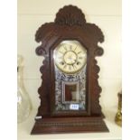 19th CENTURY CARVED MAHOGANY CASED AMERICAN CLOCK BY ANSONIA CLOCK CO, LABEL TO REAR 58 CMS