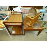 MID CENTURY COFFEE TABLE WITH TILED TOP, TROLLEY, MAGAZINE RACK & WASTE BIN