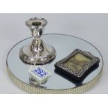 HALLMARKED SILVER CANDLESTICK & SMALL HALLMARKED SILVER PHOTO FRAME