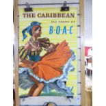 1950s B.O.A.C AIRLINE POSTER 'THE CARIBBEAN' SIGNED HAYES