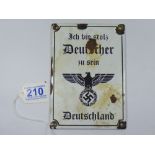 WW2 NAZI ENAMEL SIGN " I PROUD TO BE GERMAN"