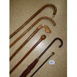 4 X WALKING STICKS, 1 X SWAGGER STICK & 1 X UMBRELLA