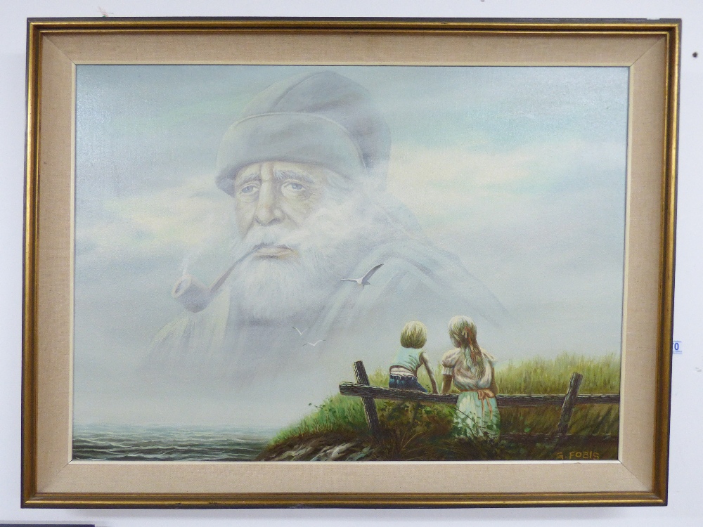 G. FOBIS SIGNED PICTURE OF CHILDREN & A SEA CAPTAIN 68H X 92W CMS