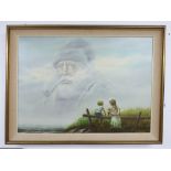 G. FOBIS SIGNED PICTURE OF CHILDREN & A SEA CAPTAIN 68H X 92W CMS