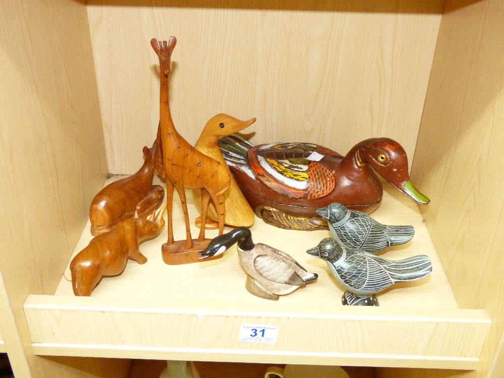 QUANTITY OF WOOD & STONE ANIMAL FIGURES