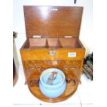 OAK SMOKERS CABINET WITH ROYAL DOULTON TOBACCO JAR 25 X 35 X 19 CMS